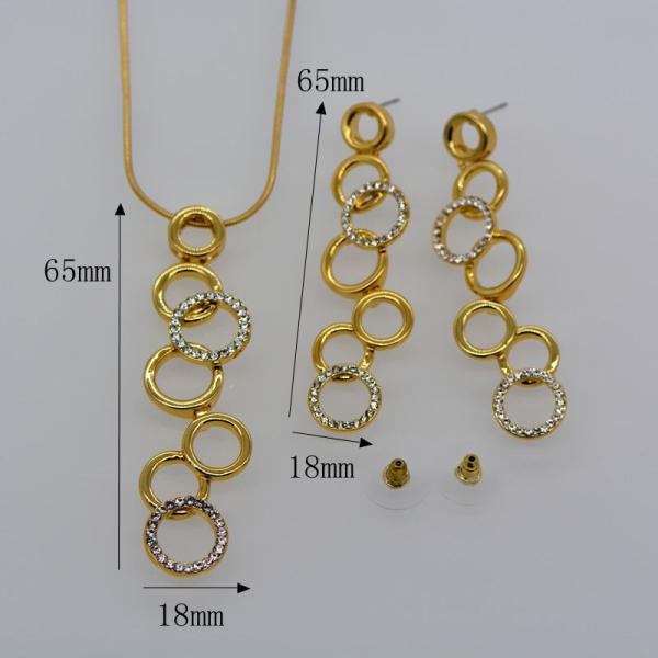 luxury Simple Trendy Jewelry Set Rhinestone Necklace pendant Earrings 18K Real Gold Plated