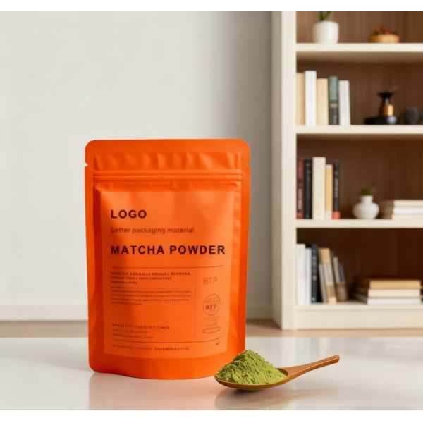 Custom Printed Biodegradable Stand-Up Pouch Resealable Zipper Smell Proof Feature for Packaging Matcha Powder Powder Bags Food