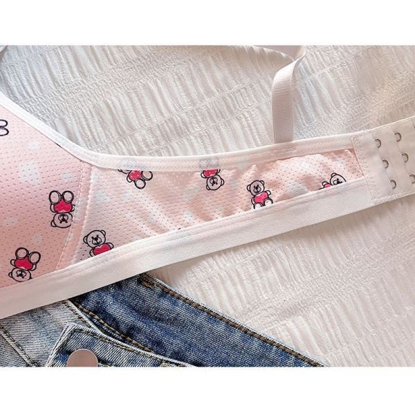 Sweet Cartoon Bear Triangle Cup Underwear for Women With Small Breast Gathered High School Students for Small Breast Slim Girls