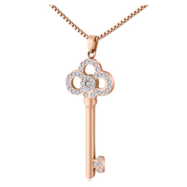 Boutique Stainless Steel Necklace Key Diamond Necklace Female Fashion Jewelry Key Pendant Necklace