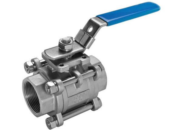 Full Port 3 Piece Stainless Steel Ball Valve , Gas / Water 1 / 4 Inch Ss Ball Valve
