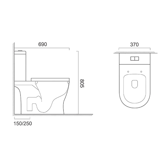 Dual Flush Toilet Water Closet PP Small Toilet 370x690x805mm Orin OR8310