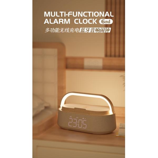 Modern Digital Clock with Wireless Phone Charger, Stereo Speaker & Night Light