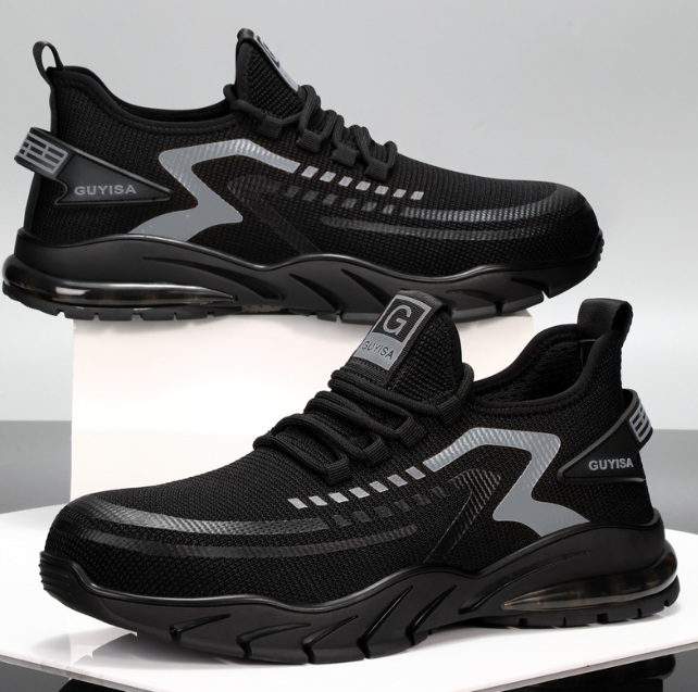 Men’s Lightweight Steel Toe Safety Shoes Mesh Upper PU Sole Breathable Anti-Static Puncture-Resistant Air Cushion Work Sneakers
