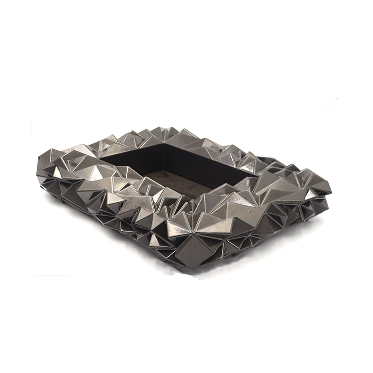 Square 3D irregular rock geometric surface metal ashtray with matte gunmetal finish and scratch resistant design