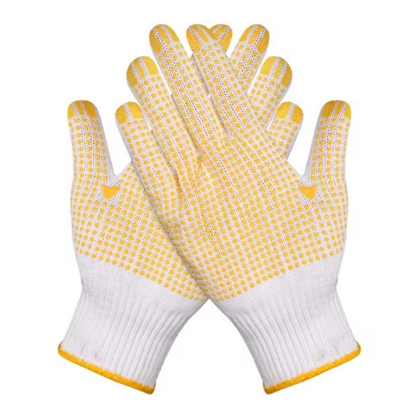 Preço por atacado Trabalho de Nylon PVC Polka Dots Luvas de tricô de algodão branco Luvas de segurança pessoal