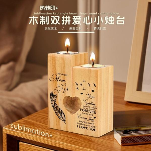 Eco Friendly Wooden Sublimation Candle Holder Ambient Decoration Couple Romantic Heart Shaped Wedding Decoration Candle Holder