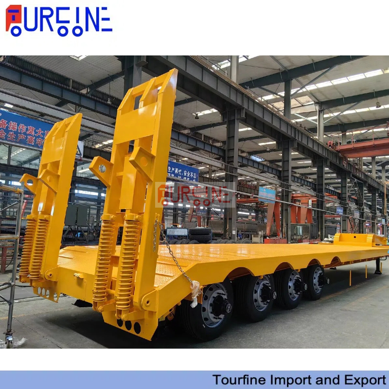 4 Axle 120 Ton Low Bed Semi Trailer With Hydraulic Ramp And Reinforced Frame