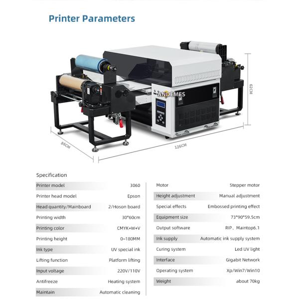 LED UV Flatbed and Roll to Roll Printing A3 Size UV DTF Printer with Maintop Software