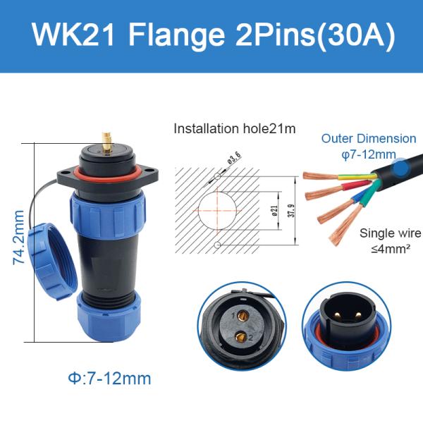 IP68 продело нитку гнездо штепсельной вилки водоустойчивый соединитель Wk21 служит фланцем пластиковое подводное Mateable