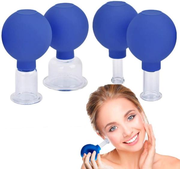 Copos colocando de vidro faciais da massagem da sução do vácuo do Grupo-silicone da terapia de 4 partes para os olhos, a cara, o pescoço e o corpo u