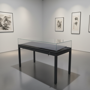 Table-form Glass Display Case Five Sides Panoramic with Gel Controller for Fabrics