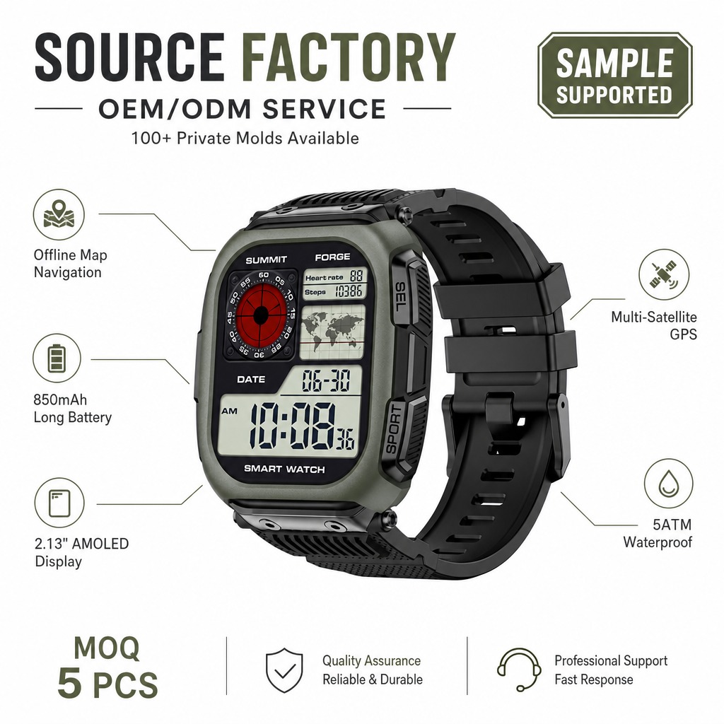 DM66 Customized Logo GPS Sports Watch OEM ODM AMOLED Offline Map 5ATM Waterproof Multi Satellite GPS Wholesale CE FCC RoHS