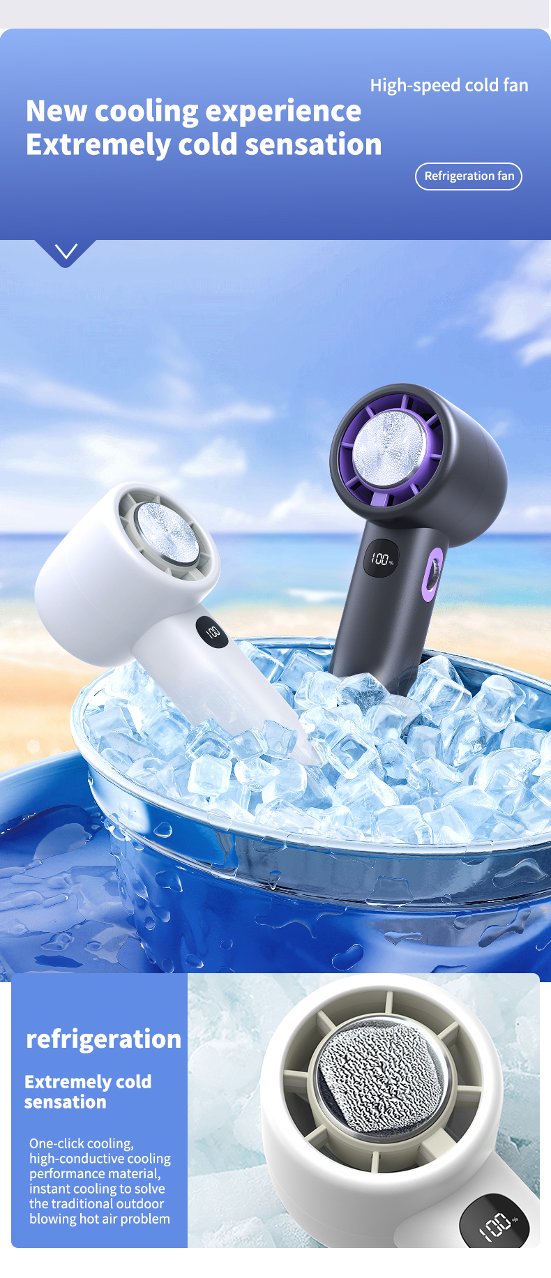 Smart Cooling Fan Wearable 10500 RPM Digital LCD Display Foldable Stand Trendy Colors-Includes Ice Pack Function Box