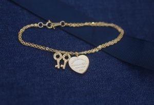 Personalized Charms Key Lock Heart Padlock Bracelet Gold Qixi Gift