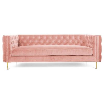Home furniture Pink Velvet Fabric Event Furniture Rental with 4 Golden Metal leg solid wood Base Sofa Sets