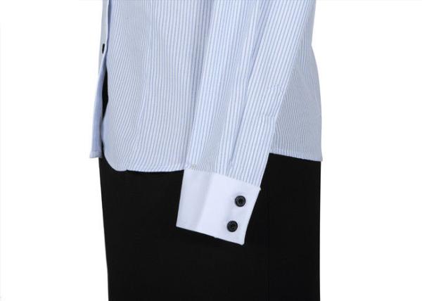 Modern Office Slim Long Sleeve Work Uniform Lady Blue White Striped Shirt