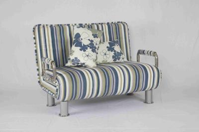 30KG Modern Home Sofa Bed Rounded Edges With Chrome Legs Armrest Blue And White