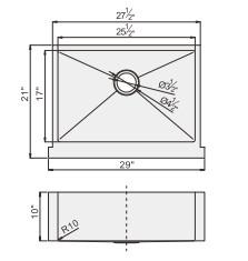 29''X 21'' 18G Stainless Single Bowl Sink Commercial Grade Brushed Finish