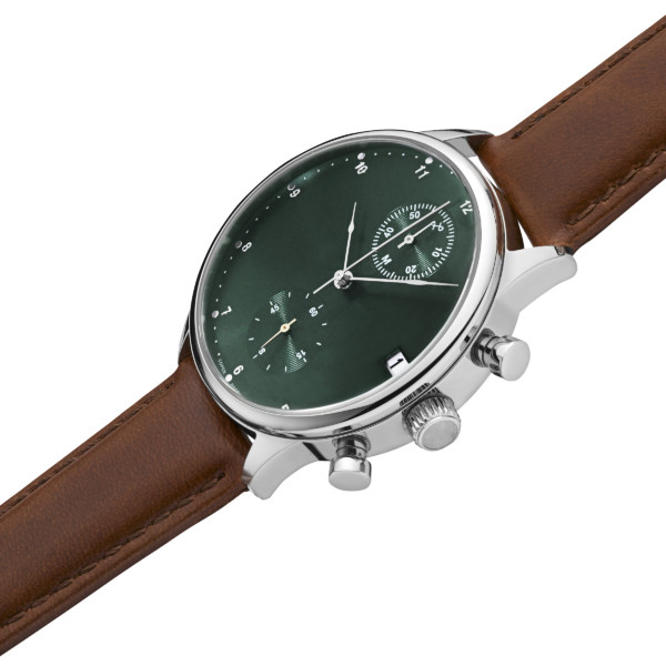 High End Mens Watches Brown Leather Strap With Green Sunray Grain Dial