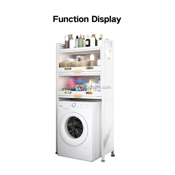 With Cabinet Door  Bathroom Cabinet Foldable Washing Machine Organiser Storage Rack Metal Above Shelf Over the Toilet Rack