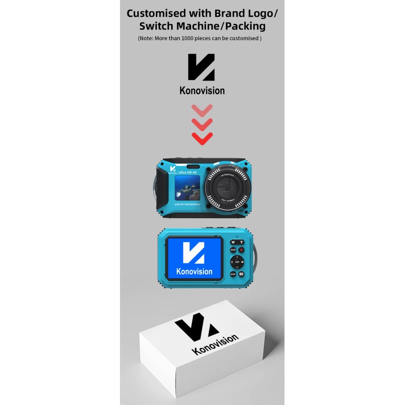 Vintage 4K 56MP Waterproof Digital Camera Dual Screen Anti Shake 16X Zoom LED Light for Swimming and Diving