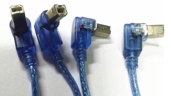 Right Left UP Down angle USB 2.0 Type B male cable in transport blue color