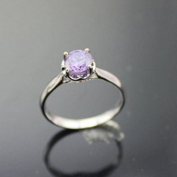 White Gold Plated Silver Round  5.5mm Garnet Cubic Zirconia Engagement Ring(F15)