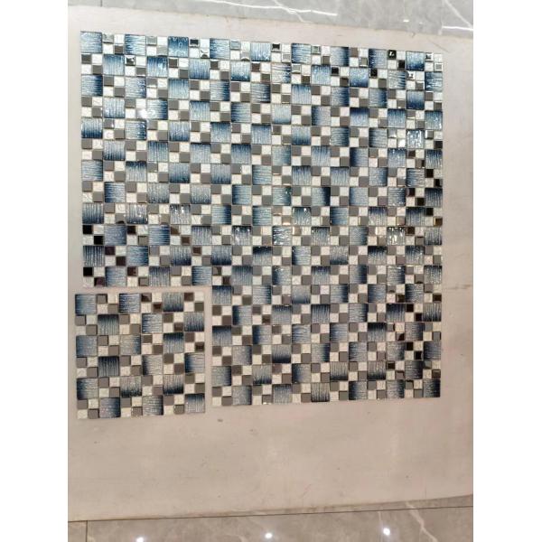 Mix Metal Golden Blue Crystal Mosaic Glass Tile For Interior Wall Decor