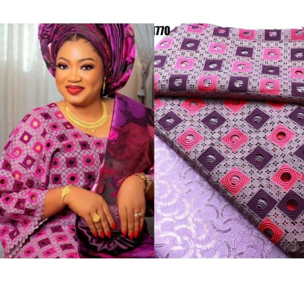 Nigerian Guipure Lace Fabric Cord Lace with Stones Embroidery Fabric Aso Ebi Dress for Party 100% polyester fabric