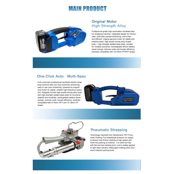 Electric Strapping Tool with 500-3200N Tension Force and Li-ion 18V Battery for Heavy Duty Packaging