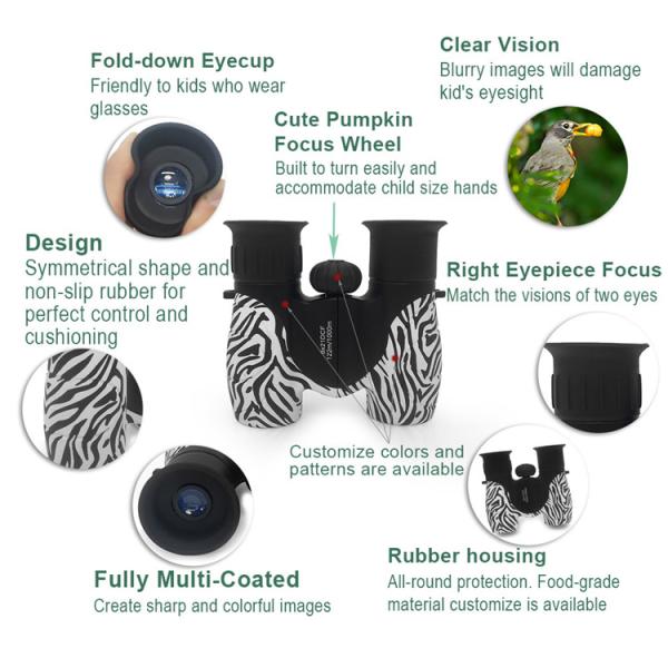 122m / 400ft 8x21 Toddler Binoculars For Camping Shock Proof