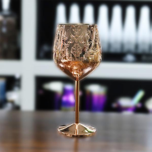 Etched 304 Stainless Steel Wine Goblets New Design Copper Plated Red Wine Glass