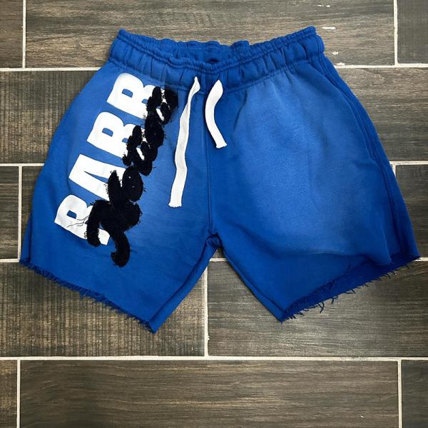 Aplicación personalizada Parches bordados angustiados Peso pesado Sol desvanecido ropa callejera Correr lavado con ácido Vintage Shorts para hombres