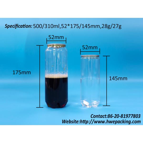 Sealable Empty Transparent PET Soda Beverage Can Easy Open Aluminium Lid 500ml 330ml