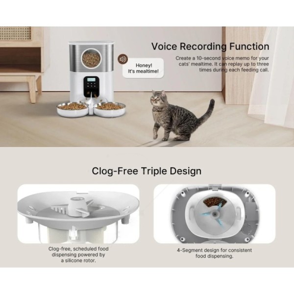 5L Smart Pet Feeder With LCD Display Dual Bowls Intelligent Pet Feeding Machine