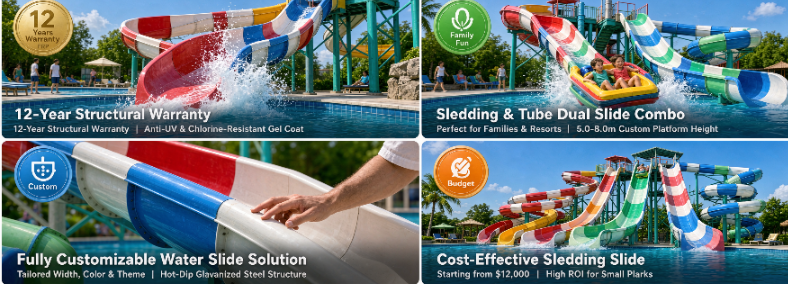  Fiberglass Water Park Sledding Tube Slide Amusement Park Equipment Manufacturer Commercial Water Playground Equipment For Kids