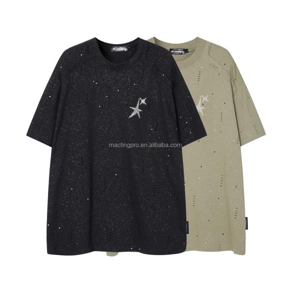 240Gsm Cotton Oversized Glitter T Shirt For Men Patchwork Raglan Sleeve