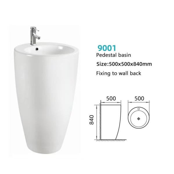 Fixing to Wall with Back Bathroom Sanitary Ware Ceramic Standing Pedestal Sinks Wash Basin