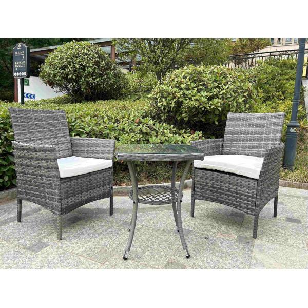 Grey 2 Seater Rattan Table And Chairs Bistro Patio Seating Chair Garden Relaxation Furniture