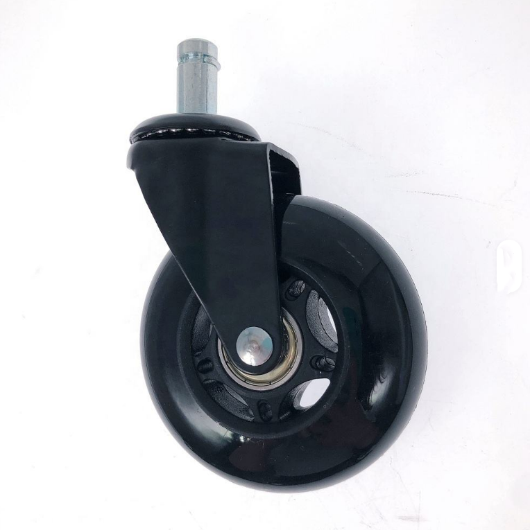 3 Inch 75mm Polyurethane PU Transparent Black Cool Office Chair Smooth Running Noiseless FloorProtected Caster Wheels Transparent Universal Wheels Gaming Chair Wheels Silent Wear-resistant