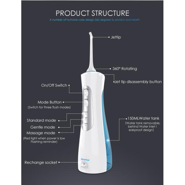 Electric Oral Care Water Flosser CQC Cordless Water Flosser Rechargeable Travel
