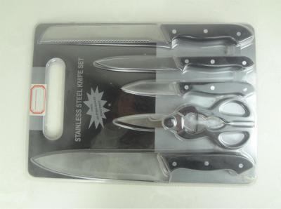5Pieces Kitchen Knife Set With Black Plastic Handle Black Color Blister Card Packing