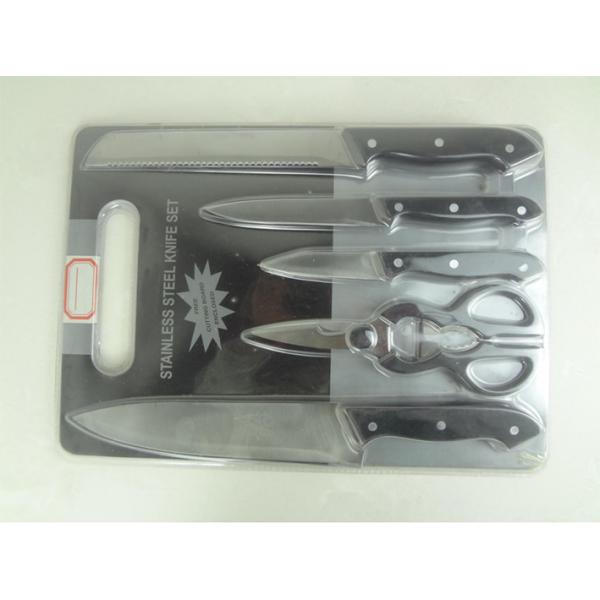 5Pieces Kitchen Knife Set With Black Plastic Handle Black Color Blister Card Packing