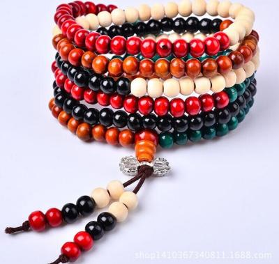 Sandalwood bead bracelet with colorful kong multilayer couple bracelet