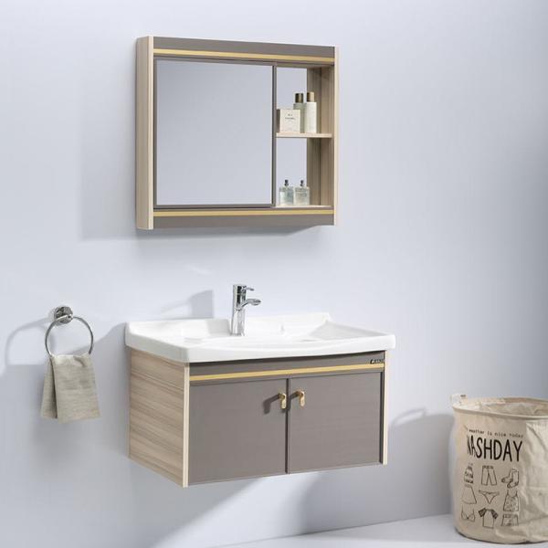 Gray Blue 80cm Solid Wood Bathroom Cabinets Floor Mounted Vanity