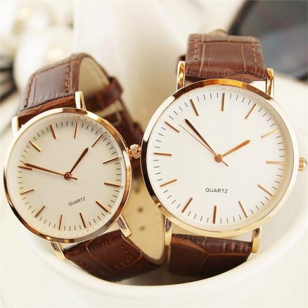 Classic Diamond Quartz Leather Band Watches For Couple Designer