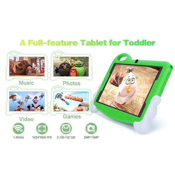C idea Kids Student Study Tablet 7 Inches Cute Long Battery Life 32GB Storage 2MP + 5MP Dual Cameras CM90 Green