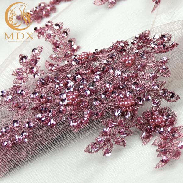 Ткань шнурка яркого блеска вышивки сетки MDX расстворимая в воде с Sequins