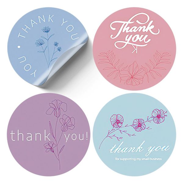 Custom Printing Gestures Floral Thank You Sticker Labels Rolls For ordering